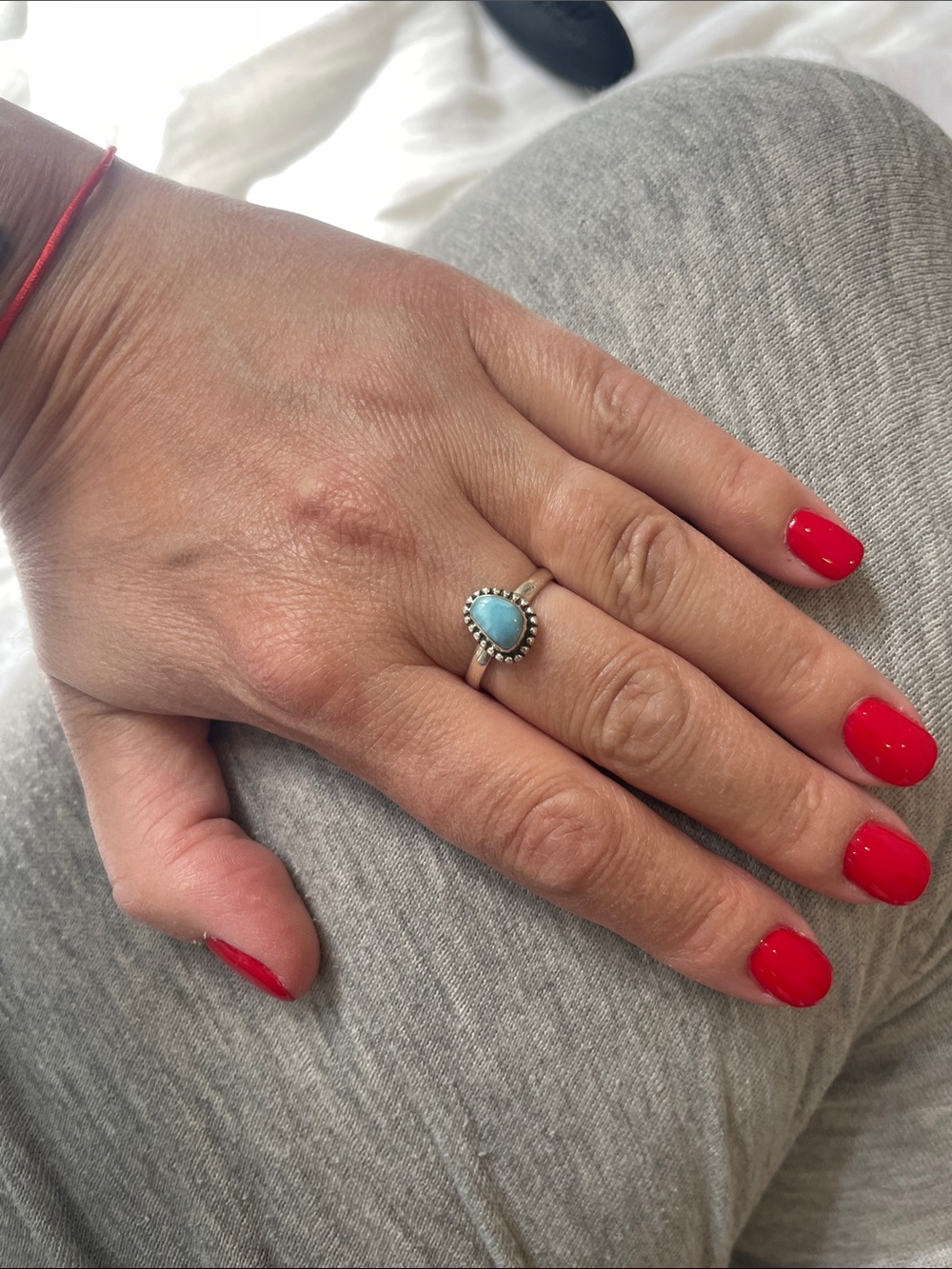 Delicate Turquoise Teardrop Sterling Ring - Blue Stone